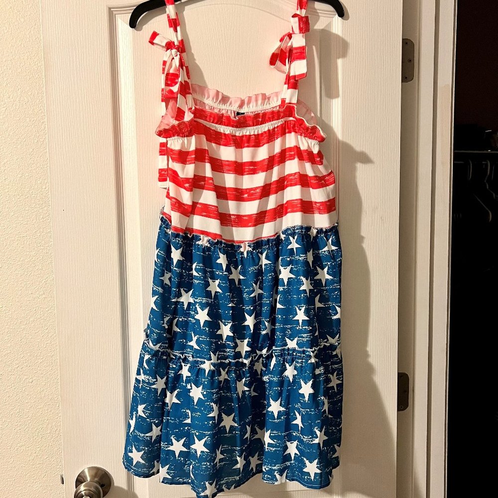 American Flag Print Mini Dress with Tie Straps
